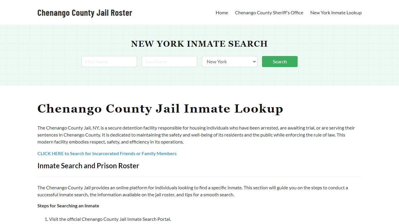 Chenango County Jail Roster Lookup, NY, Inmate Search