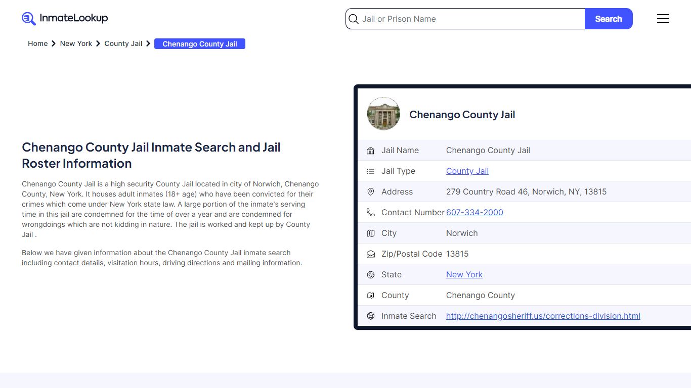 Chenango County Jail Inmate Search and Jail Roster Information